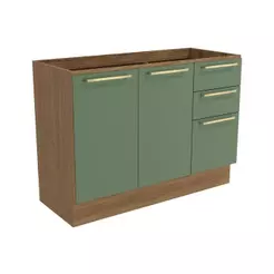 Balcão de Cozinha Modulado Botanic M624 c/ 2 Portas e 3 Gavetas 120cm Nogueira/Verde Oliva - Kappesberg