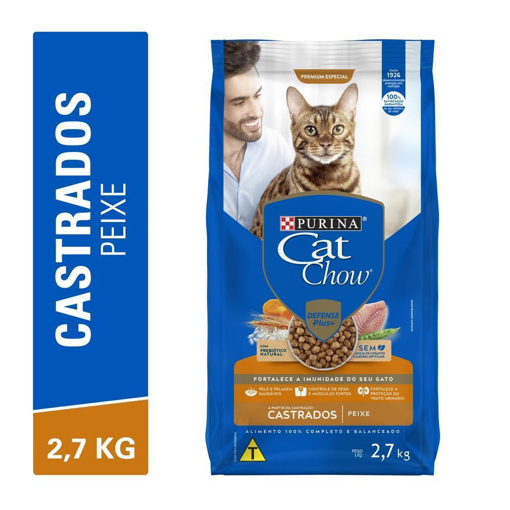 Ração Cat Chow Gatos Castrados Peixe 2,7kg em Oferta na Shopee