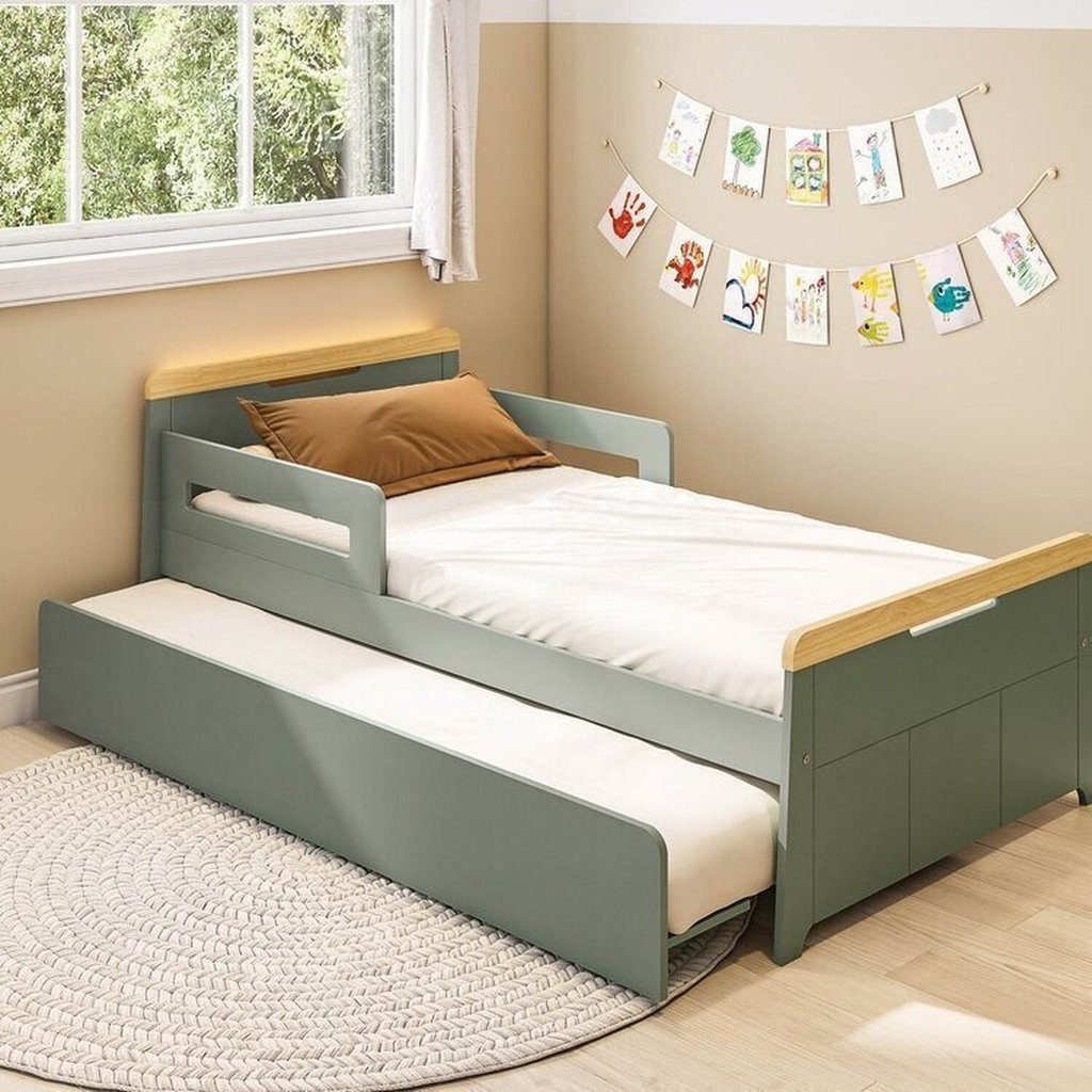 Bicama Infantil com Led e Grades de Proteção Petit Casatema MadeiraOriginals Verde/Mel em Oferta na Shopee