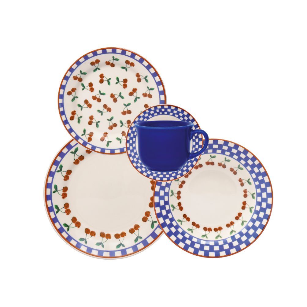 Aparelho de Jantar 20 peças Cerâmica Donna Jardim de Cerejas Biona