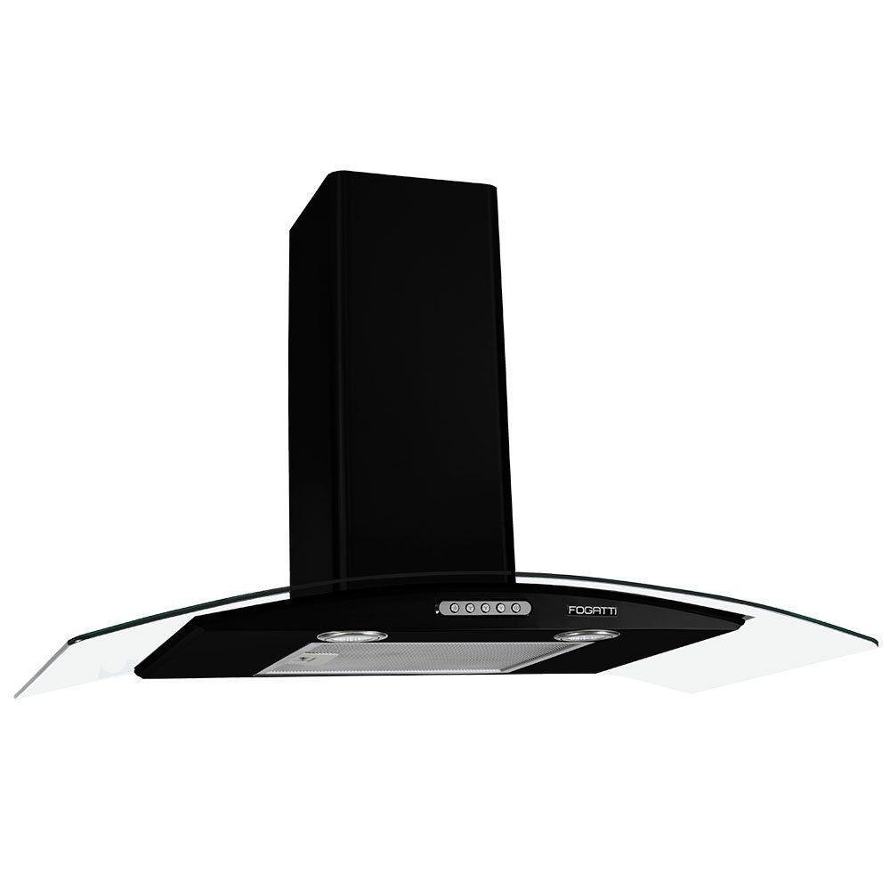 Coifa De Parede 90cm Vidro Curvo Duto Slim Fogatti Black 220V