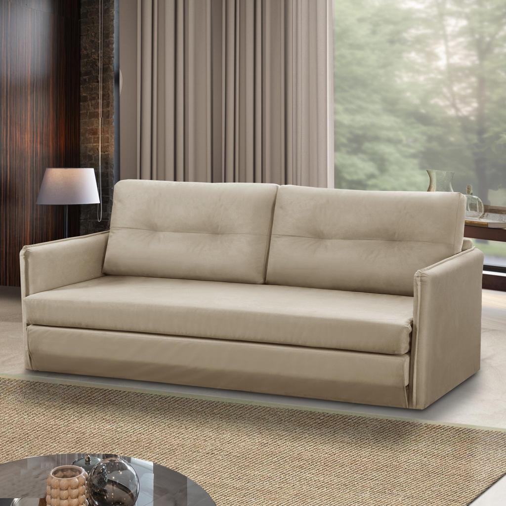 Sofá Cama 2 lugares 1,50m Luisa Suede Bege Adonai Estofados em Oferta na Shopee