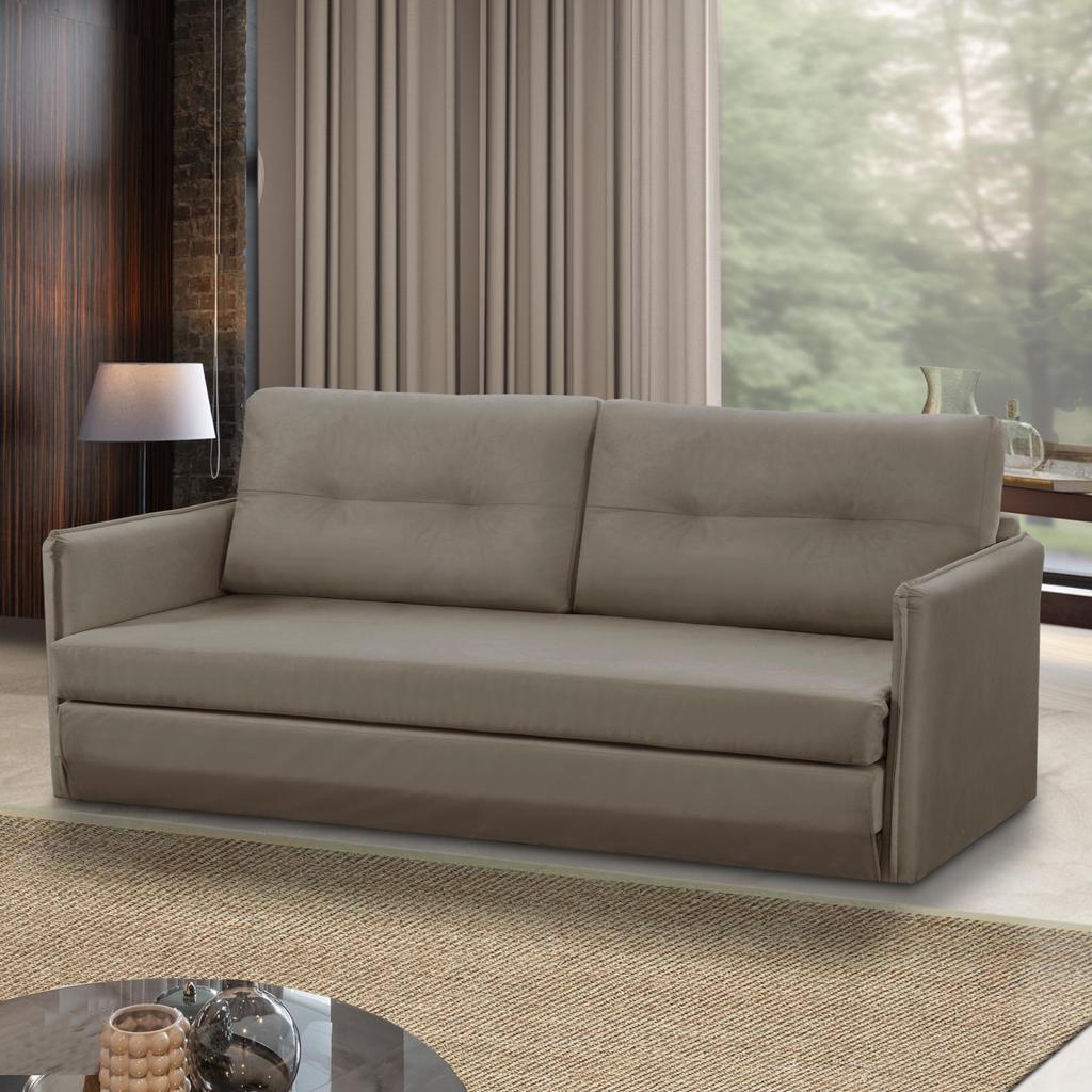 Sofá Cama 2 lugares 1,50m Luisa Suede Capuccino Adonai Estofados em Oferta na Shopee