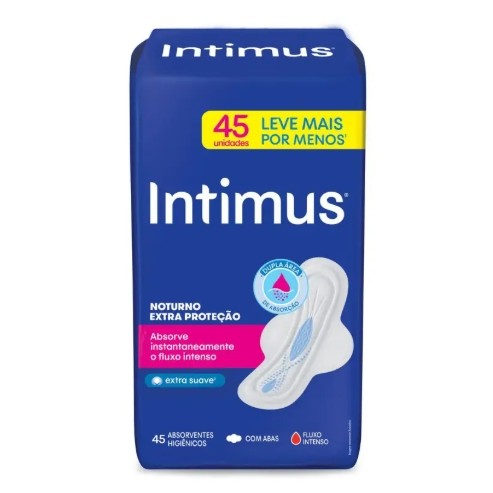 Absorvente Intimus Norturno Extra Proteção Extra Suave com Abas 45 Unidades em Oferta na Shopee