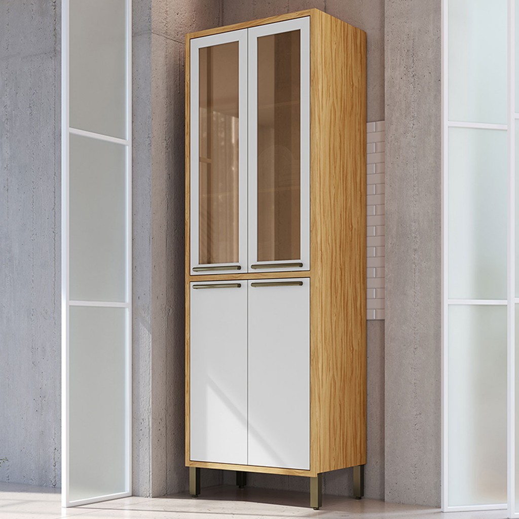 Paneleiro Syrah 4 Portas 4 Prateleiras Com Vidro 100% Mdf - Rio Doce