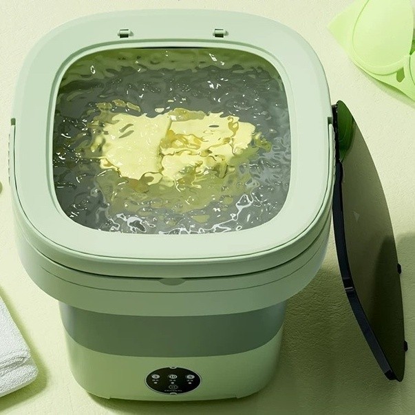 Imagem Mini Máquina de Lavar Portátil 11L Dobrável 110V/220V Lava Roupas Íntimas e Pequenas com Centrífuga