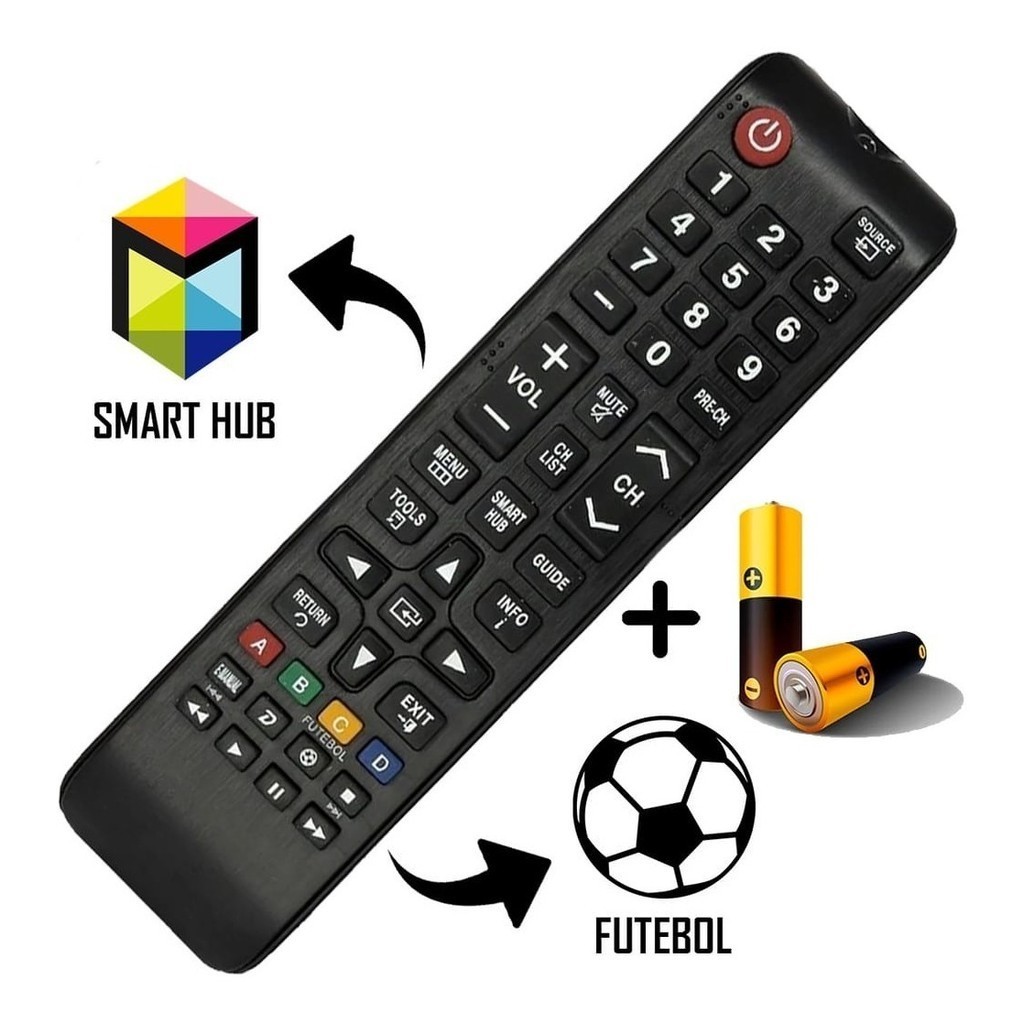 Controle Remoto Para Tv Samsung Smart Hub Universal + pilhas + Capa