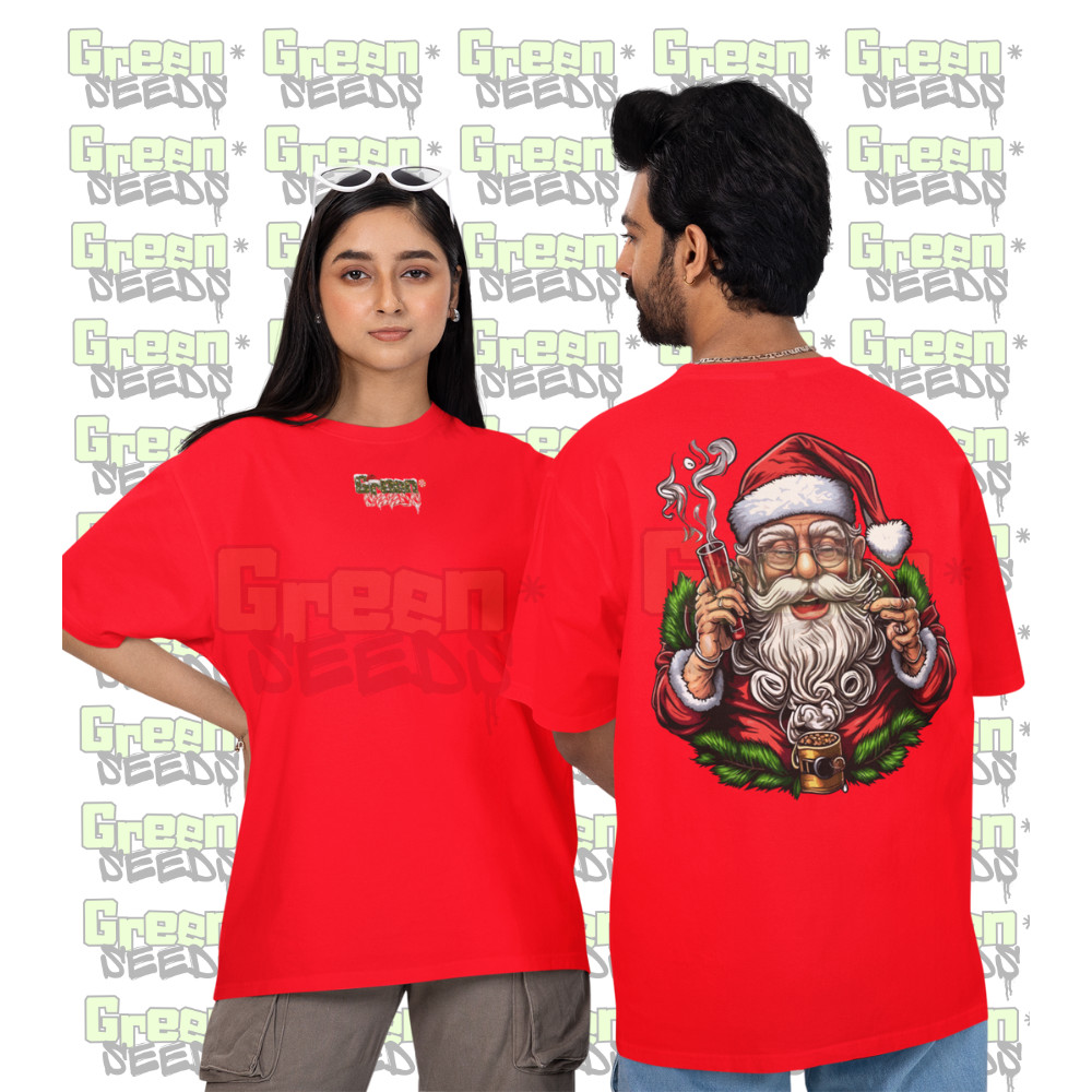Camiseta Noel Pipe 100% Algodão Papai Noel Camisa Weed Seed Unissex Meme Natal Cachimbo Chapado