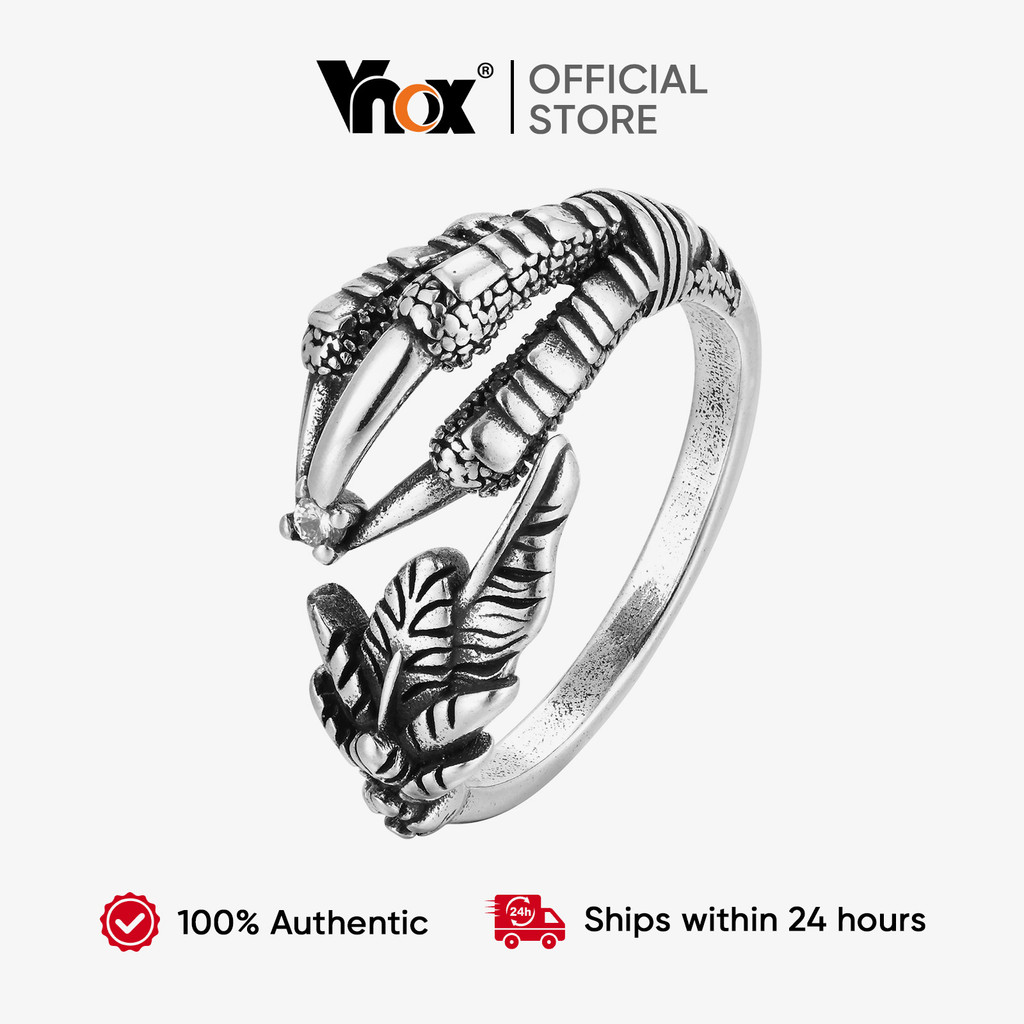 Vnox Pesado Águia Garra Pena Anel Ouro Branco Vintage Angustiado Artesanato Abertura Ajustável Estilo Retro Correspondên