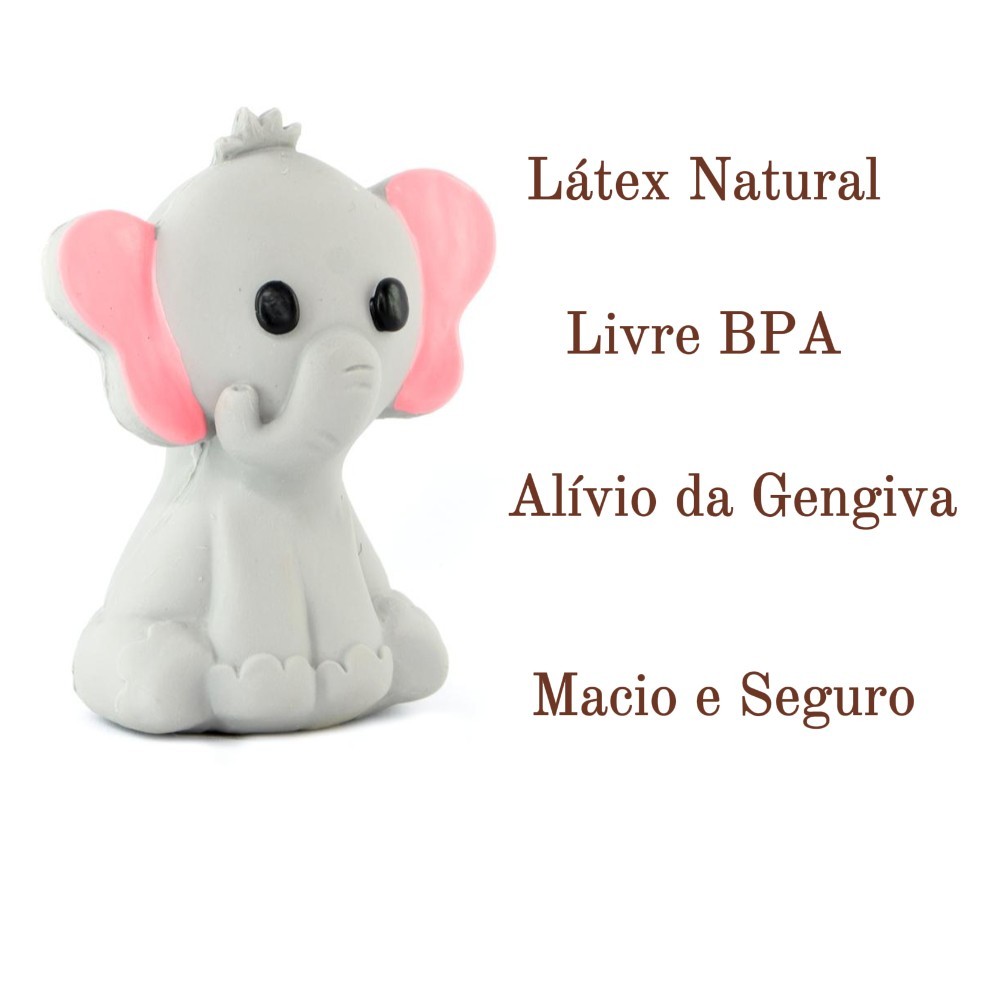 Mordedor Bebê Textoy Elefante Cinza +4M Látex Natural