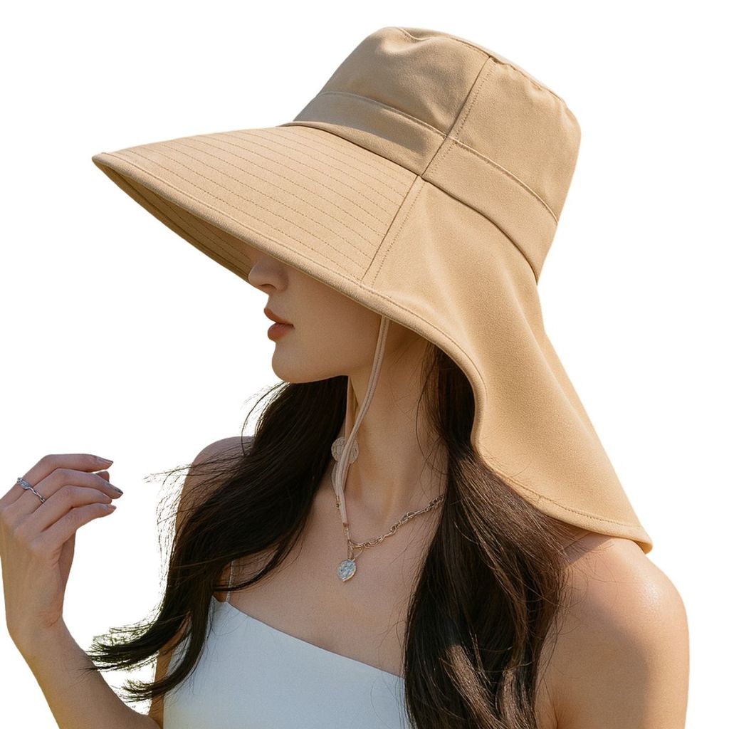 Chapéu Feminino Praia Bege Aba Longa Proteção UV50+ em Oferta na Shopee