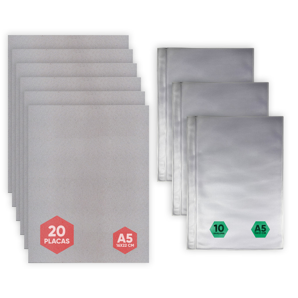 50 Papelão Cinza Capa Encadernação + 25 Envelope Canguru A5