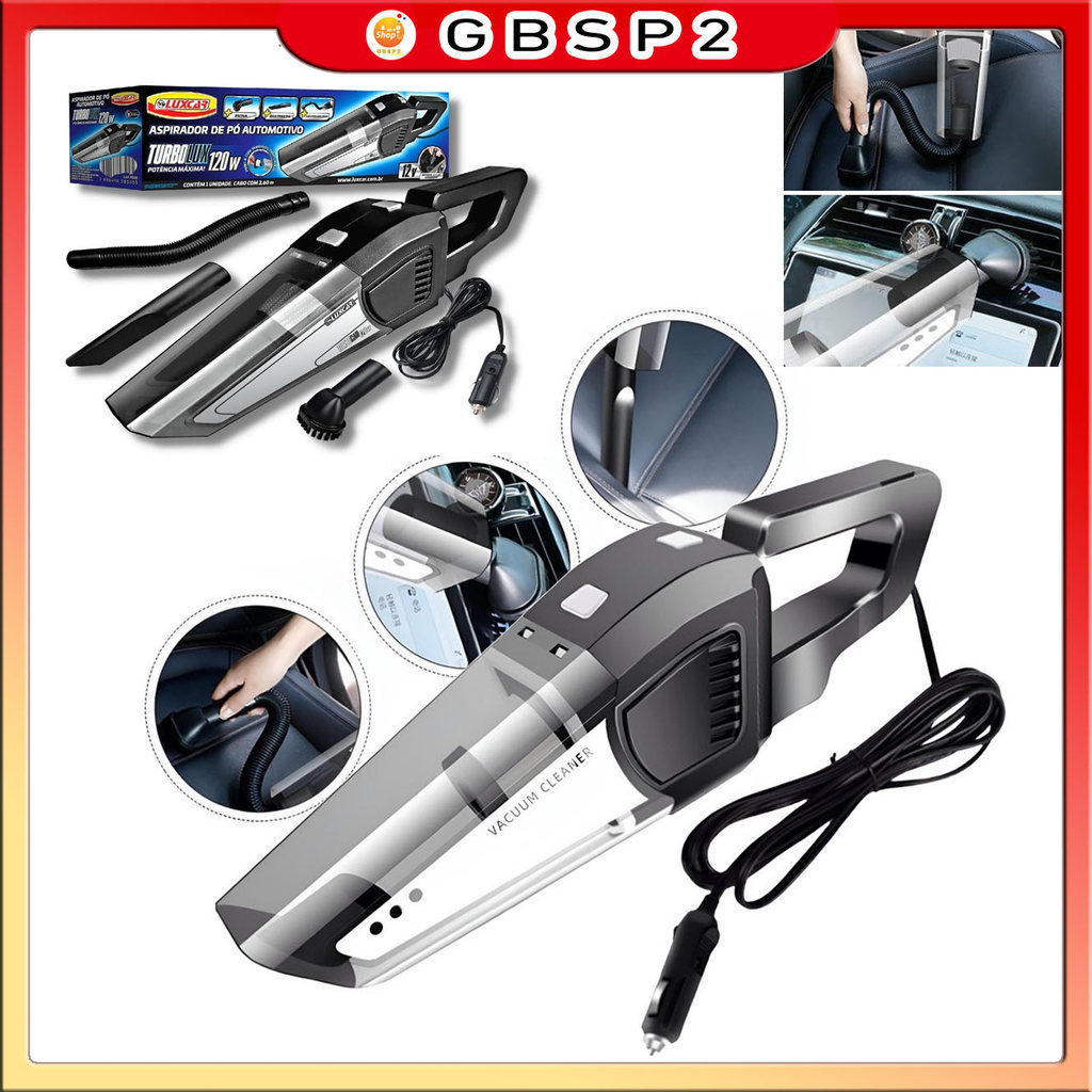 Aspirador de Pó Automotivo Carro Potente 120w 12v Escova Bico Tubo Prolongador Cabo De 2.6M