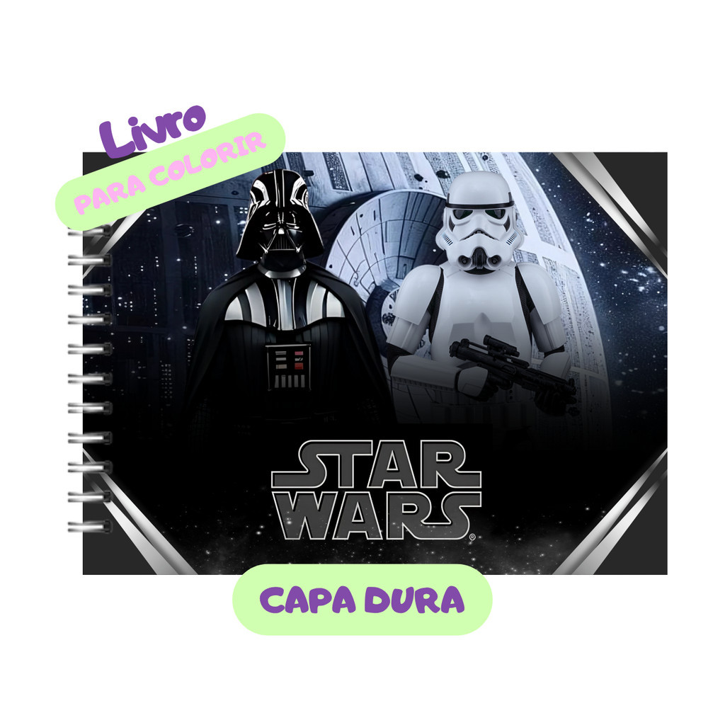 Livro de colorir Star Wars Capa Dura Holográfica 50 folhas Papel Grosso