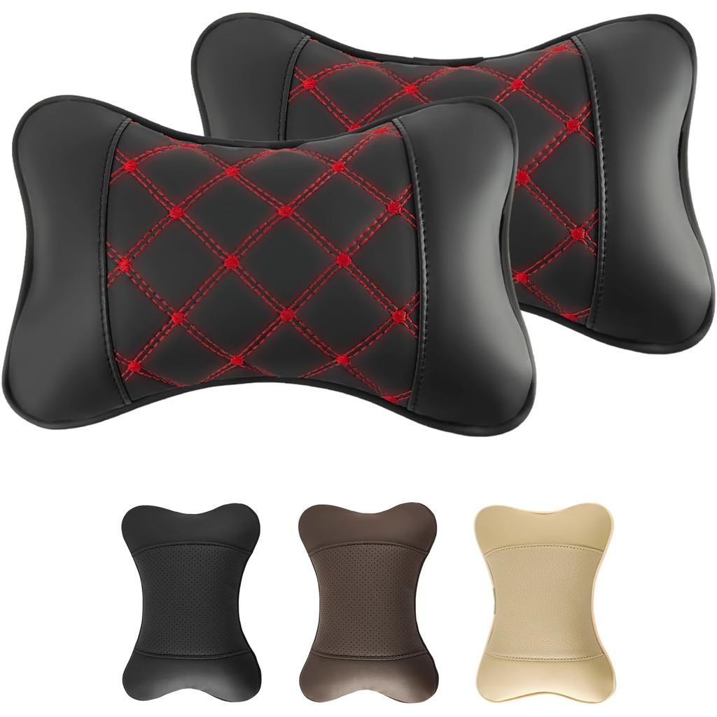 Conjunto de 2 Almofadas de Pescoço para Carro em Couro PU, Almofada de Apoio para Cabeça Automotiva para Alívio da Dor n