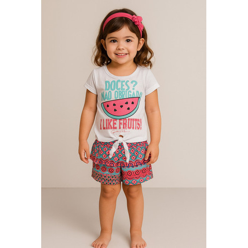 Conjunto Infantil Menina Camiseta E Short Com Babado Sortido