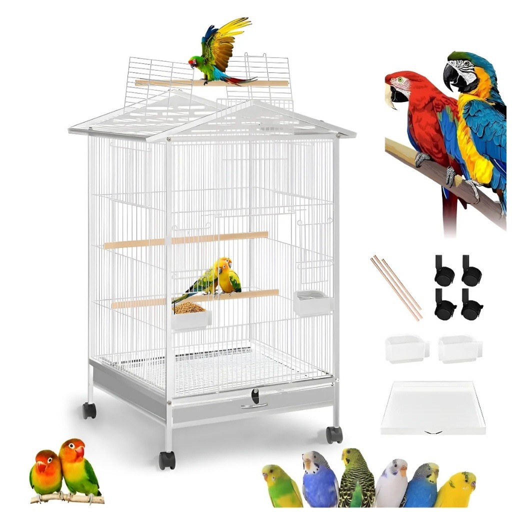 Viveiro Grande Luxo Branco para Calopsita e Papagaio Ringneck - Espaço Confortável e Durável para Aves de Estimação