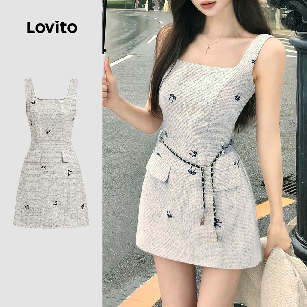 Lovito Vestido Casual de Primavera/verão para Mulher com Bolso falso L158ED1549 em Oferta na Shopee