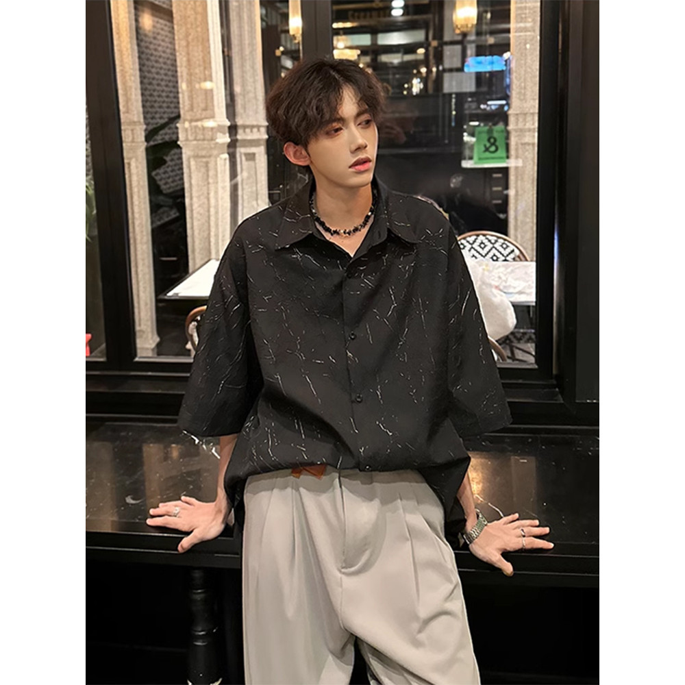 Camisa de textura masculina Yuppie britânica Design sentimento High-End camisa de manga curta masculina estilo fino esti