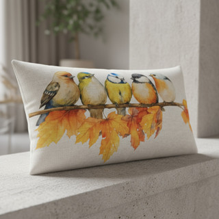 Capa Almofada Baguete Linho Estampado Pássaro 50x28 Chic em Oferta na Shopee