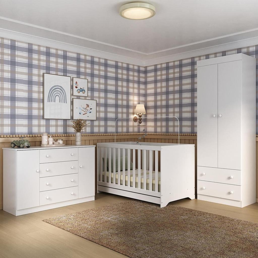 Quarto de Bebê Completo com Berço Americano 3 em 1 Colchão Incluso Encanto Multimóveis MP4609