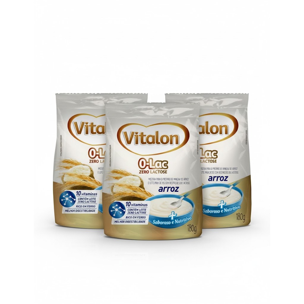 Kit 3 Mingaus de Arroz Zero Lactose Vitalon - Sachê 180g cada em Oferta na Shopee