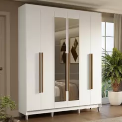Guarda-roupa Casal Com Pés 6 Portas Batentes Com Espelho Branco-branco-rustic Saturno Madesa
