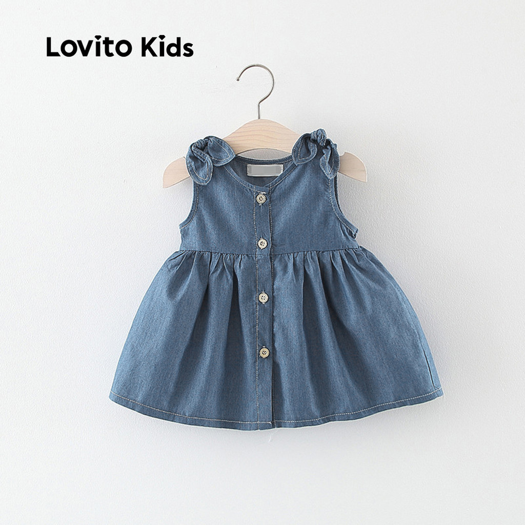 Lovito Kids Vestido Casual com Laço Primavera/verão Azul para bebê LNL115104