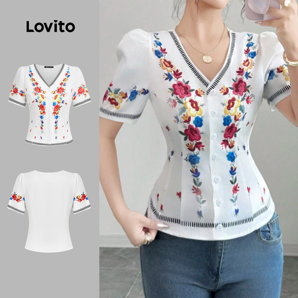 Lovito Blusa Boho com Botões Blusa de Primavera/verão para mulheres L157ED466 em Oferta na Shopee