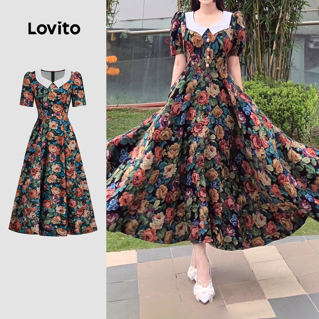 Lovito Vestido Elegante em Blocos de Cor Estilo Retrô Primavera/verão para Mulheres L158ED567 em Oferta na Shopee