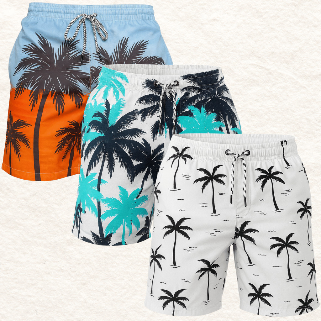 Kit 3 Short Tactel Grosso Estampado Praiano Praia Masculino Estampas Aleatória Verão