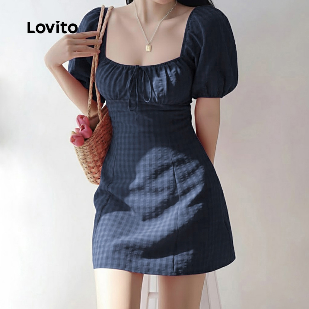 Lovito Casual Vestido Feminino Azul Jacquard Primavera/Verão L164ED070 · foto 2
