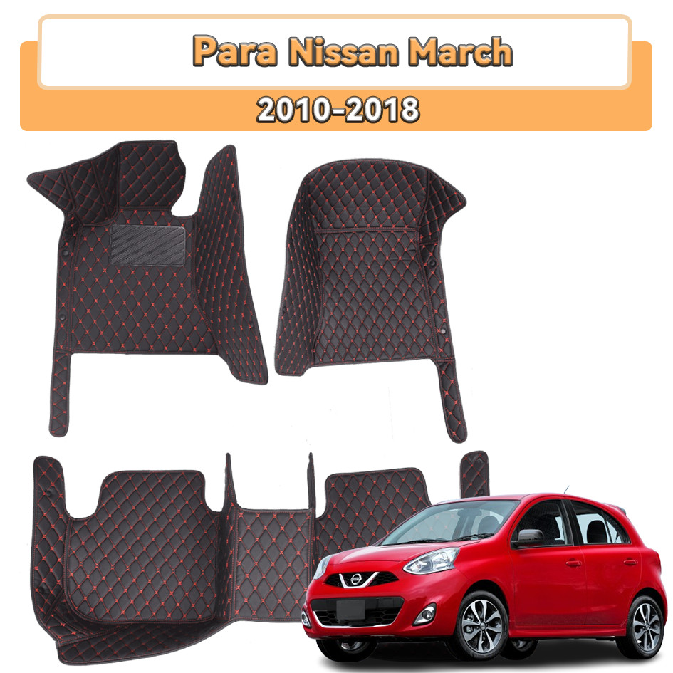 Tapetes De Carro 3D , Para Nissan March 2010-2018 , Feitos De material De Couro .