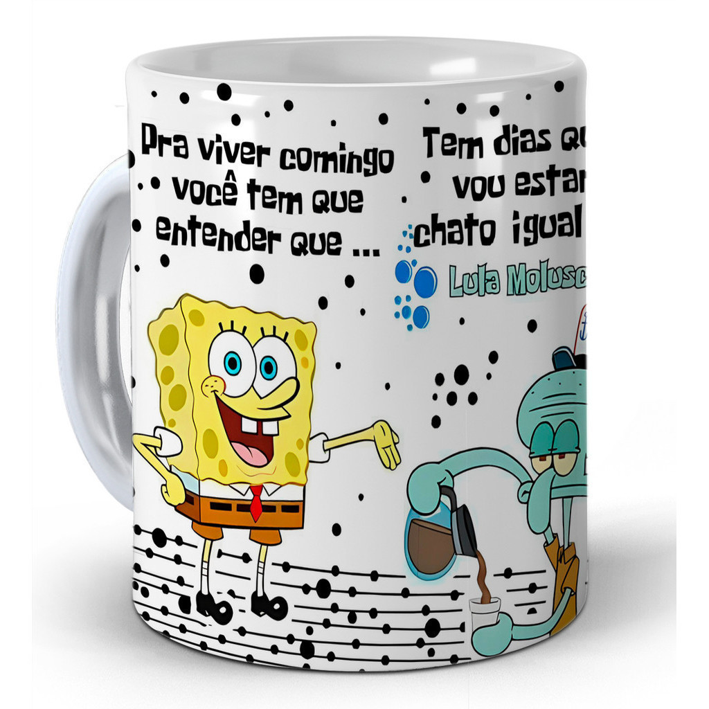 Caneca Branca Bob Esponja Como viver comigo em Oferta na Shopee