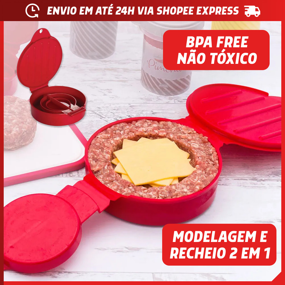 Forma Molde para Hambúrguer Recheado Manual Artesanal Caseiro Prensador 100% BPA FREE Plasútil em Oferta na Shopee