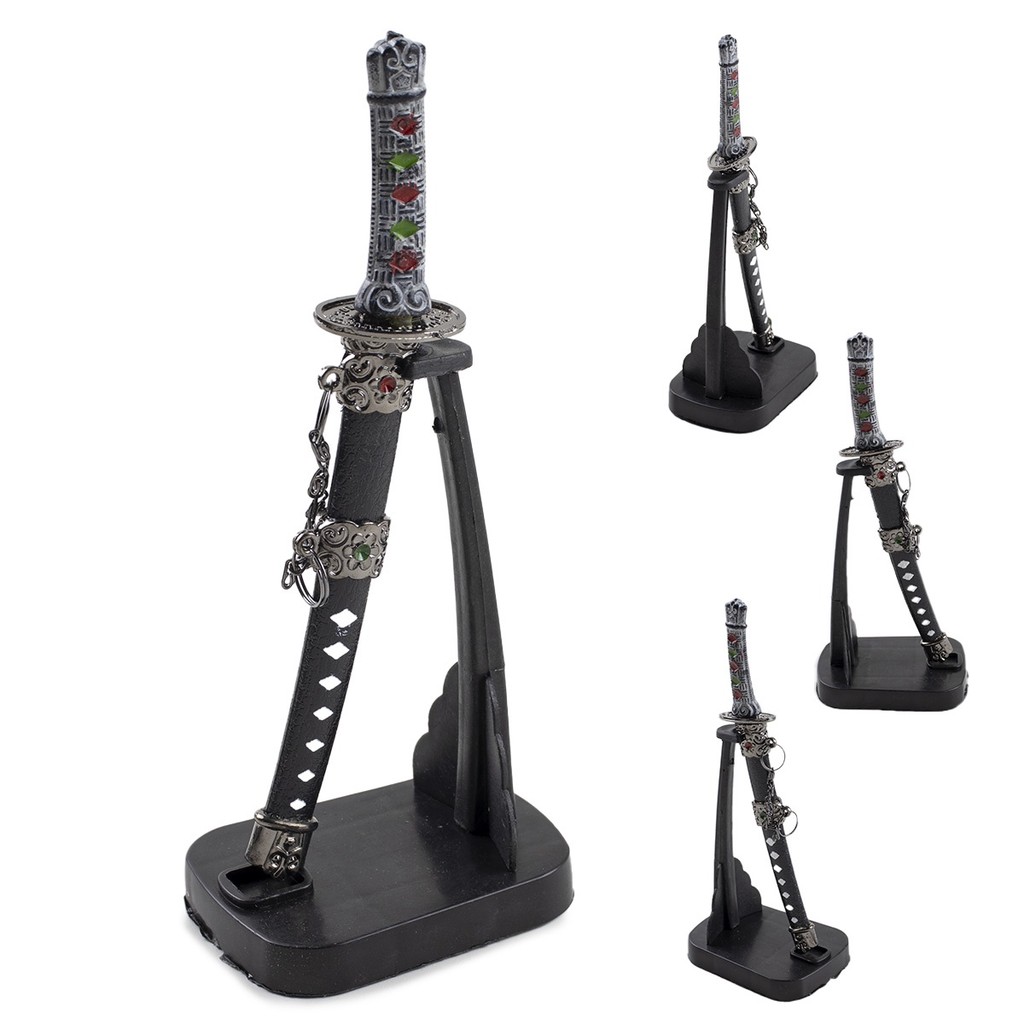 Mini Espada Katana De Samurai Em Pé Com Suporte Realista Enfeite Para Decoração Mesa Prateleira Estante Sala Autentica