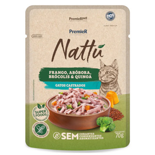 Ração Úmida Sachê PremieR Nattu 85gr Gatos Adultos Castrados Frango e Abóbora