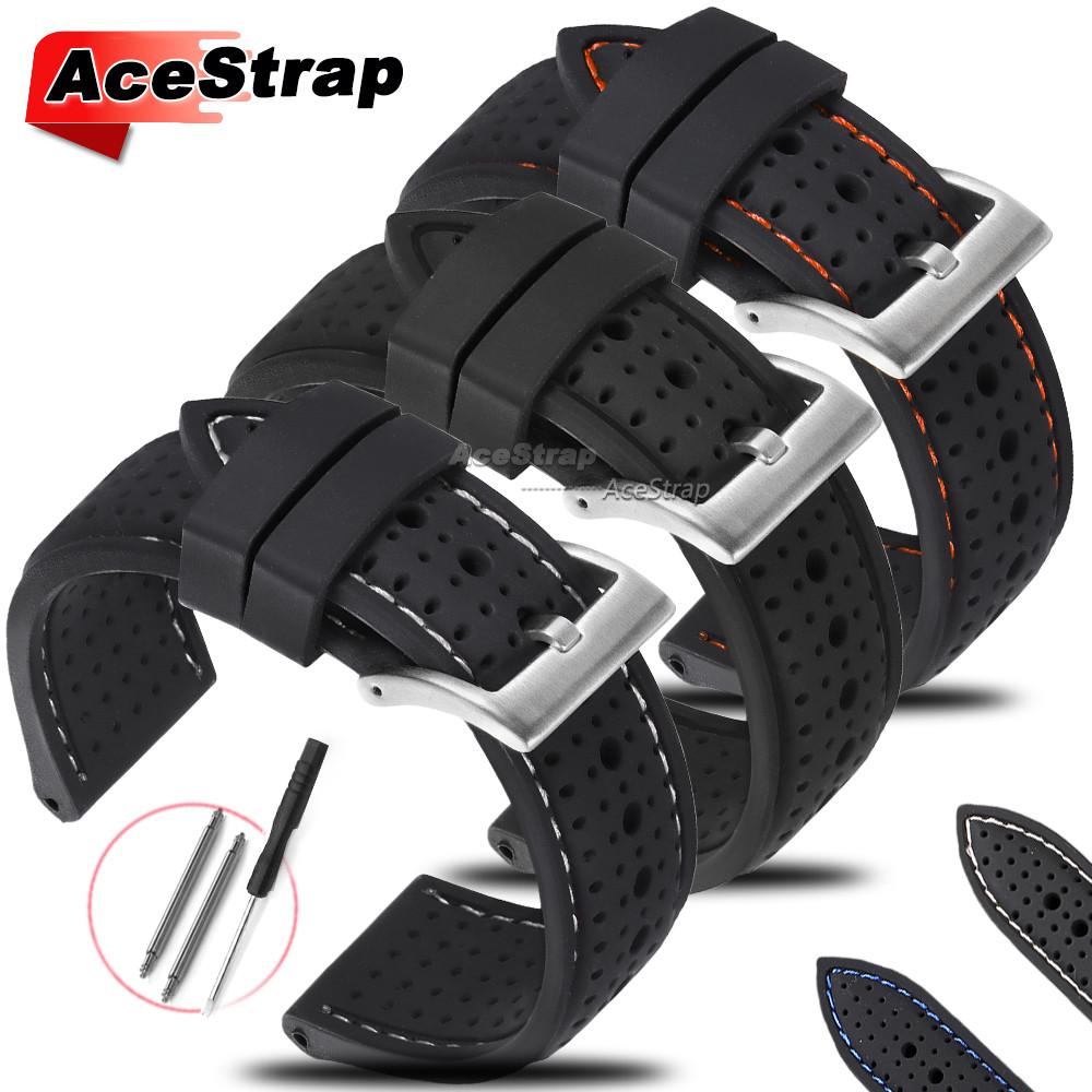 Esportes Silicone Pulseira De Relógio 20mm 22mm 24mm Costura Respirável Macio Rubbe Cinta Para Homens Mulheres À Prova D