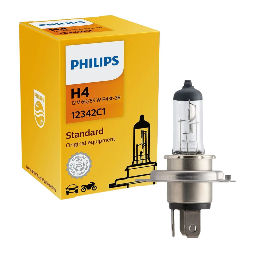 LÂMPADA PHILIPS FAROL ALTO E BAIXO H4 60/55W 12V HALÓGENA STANDARD ORIGINAL UNITÁRIA
