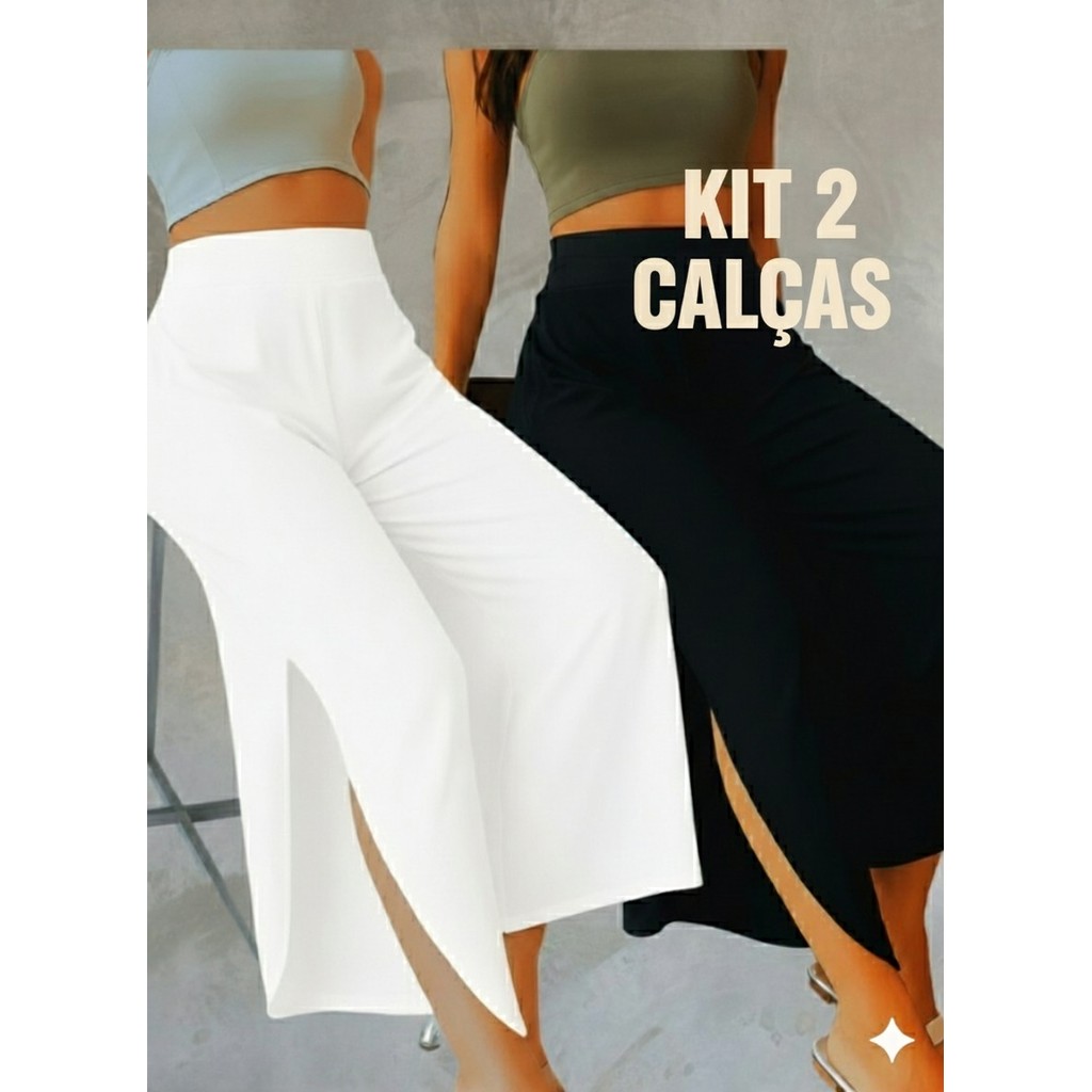 Calça pantacourt com fenda em viscolycra. em Oferta na Shopee