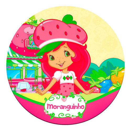 Capa Festa Mini Painel Redondo De Mesa Tema Moranguinho 50x50
