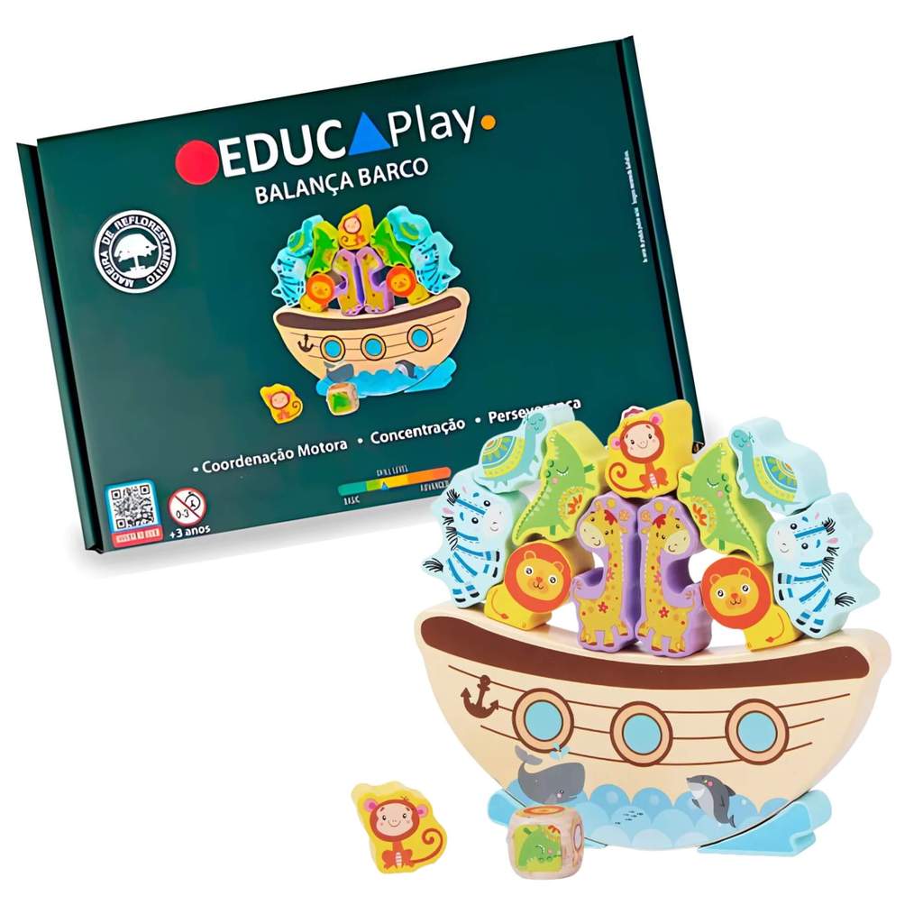 Brinquedo Educativo de Madeira Balança Barco Montessori Polibrinq - BDM23 em Oferta na Shopee