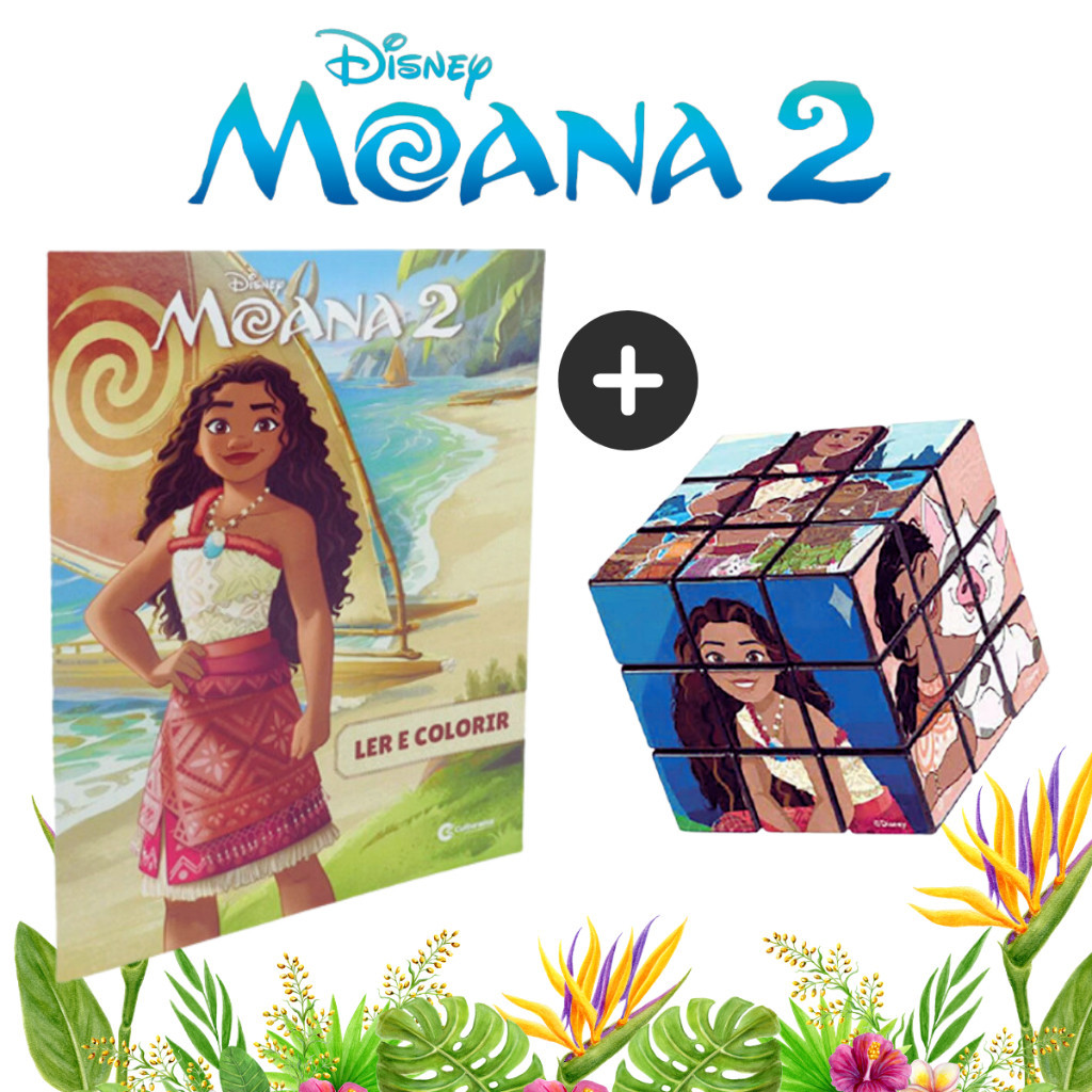 Livro e Cubo Mágico Brinquedo Kit Stitch Divertidamente Moana 2 com Livro Ler e Colorir com Cubo Mágico Infantil Disney
