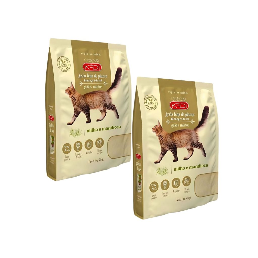 Kit 02 Unidades Areia Higiênica Gatos Grãos Mistos Kadi 2kg em Oferta na Shopee