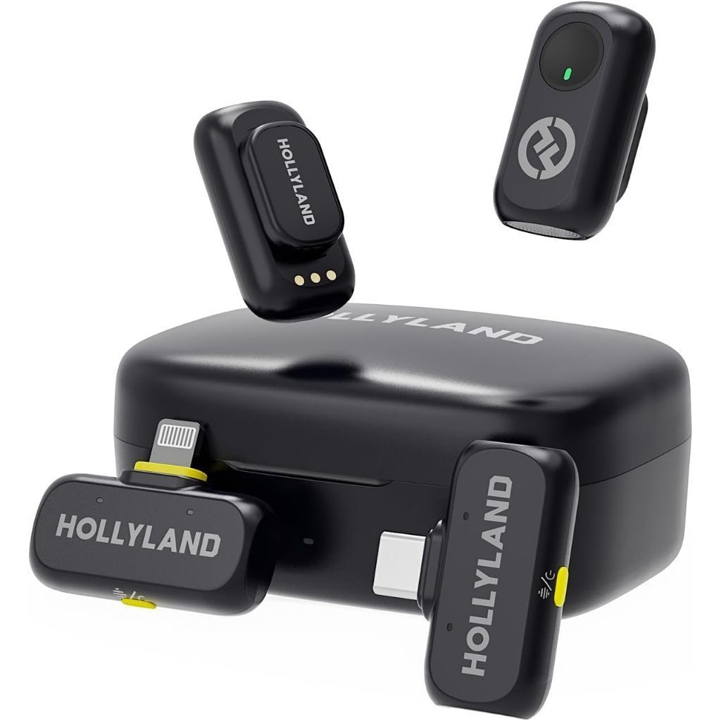 Hollyland LARK A1 Mini Duo Combo Microfone Sem Fio Mini para iPhone 15/16 e Android (2TX + USB-C RX) Microfone Magnético