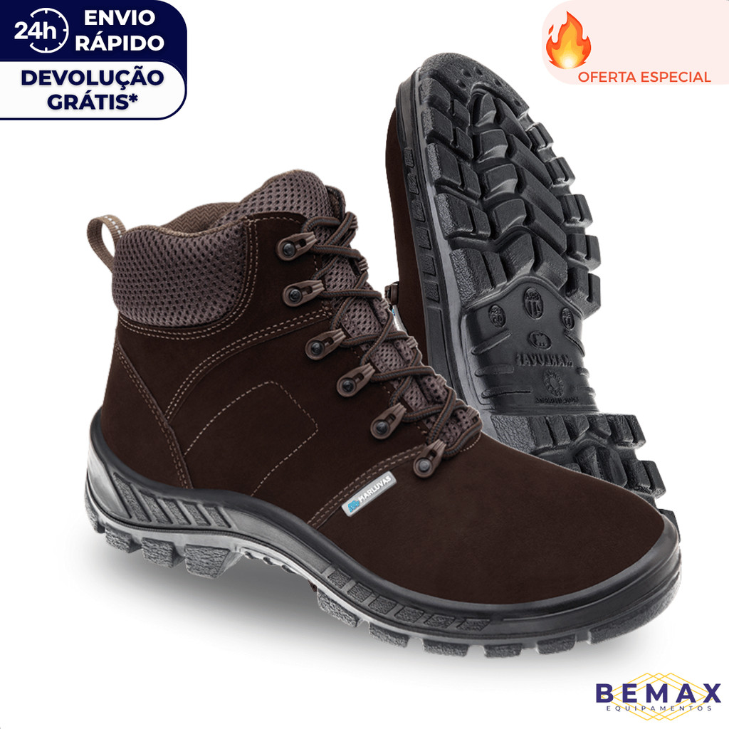 Bota Botina Segurança Marluvas 50b26 Nub Couro Nobuck Bico Pvc Cadarço Obras Epi Ca 45611
