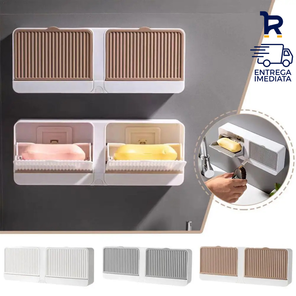 Kit Saboneteira Porta Sabão Fixação com Adesivo para Banheiro Suporte Parede Dreno Sem Furo em Oferta na Shopee