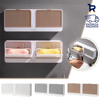 Kit Saboneteira Porta Sabão Fixação com Adesivo para Banheiro Suporte Parede Dreno Sem Furo em Oferta na Shopee