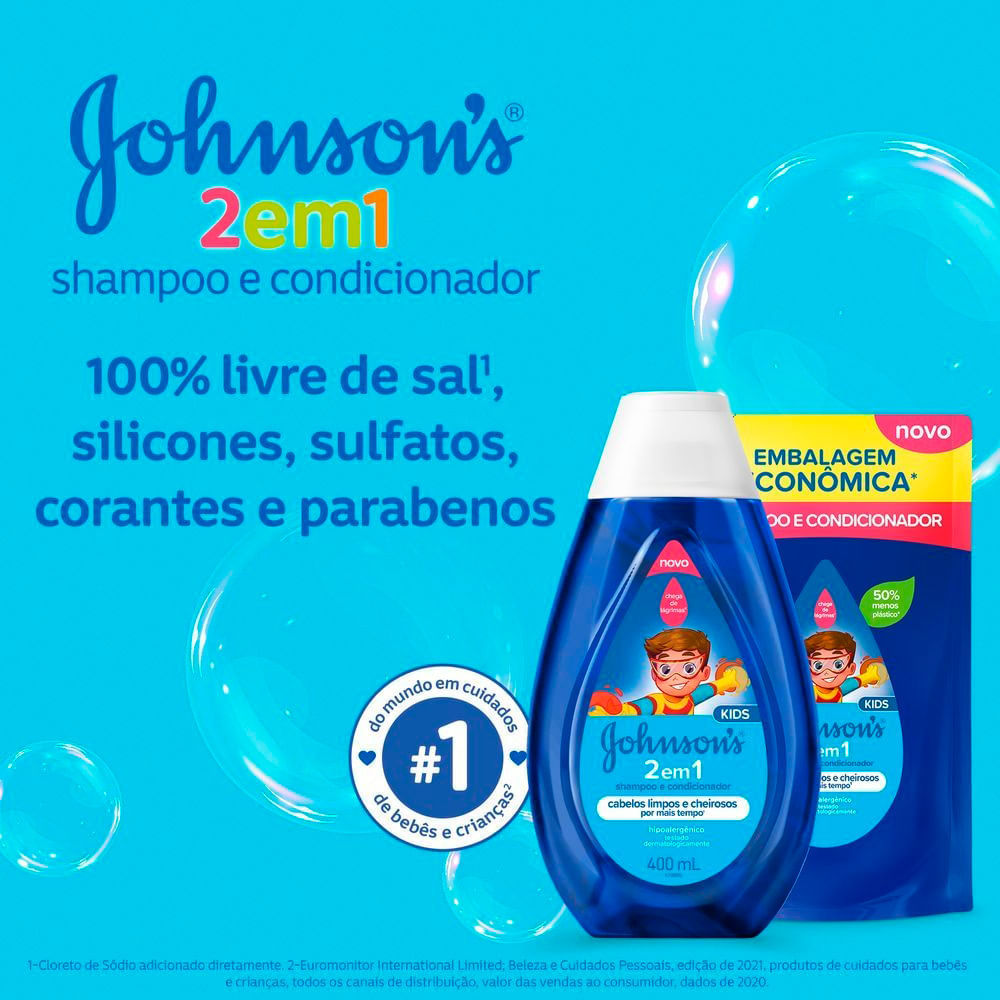 Detalhes do Shampoo e Condicionador Johnson's Kids 2 em 1 Refil 180ml