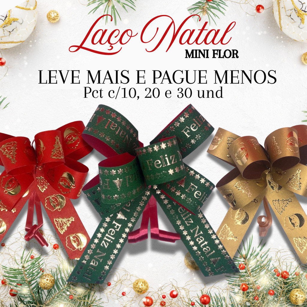 Laço Pronto Para Presente e Embalagem - Flor Mini de Natal - Leve Mais e Pague Menos